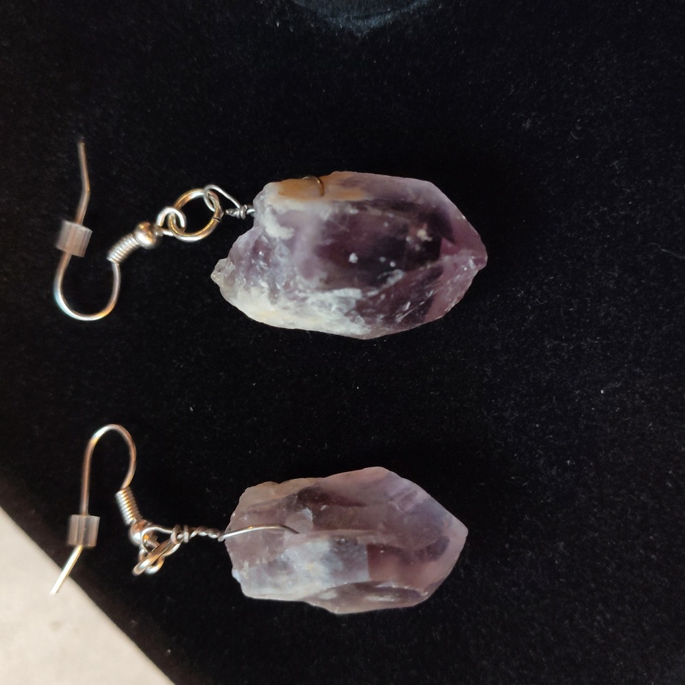 Wire Wrapped Natural Amethyst Crystal Earrings